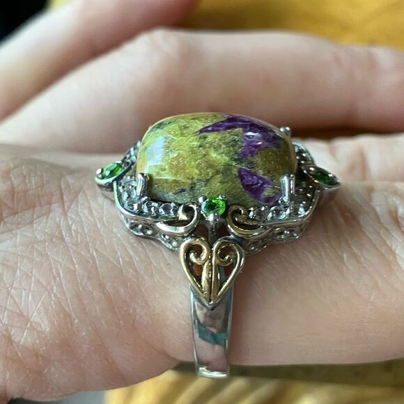 Tasmanian Stichtite Chrome Diopside Sterling Silver Cocktail Ring Size 9 - Picture 2 of 11